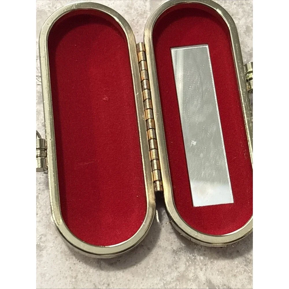 VTG Floral Lipstick Case with Mirror, Gold Trim, Red Velvet Interior New